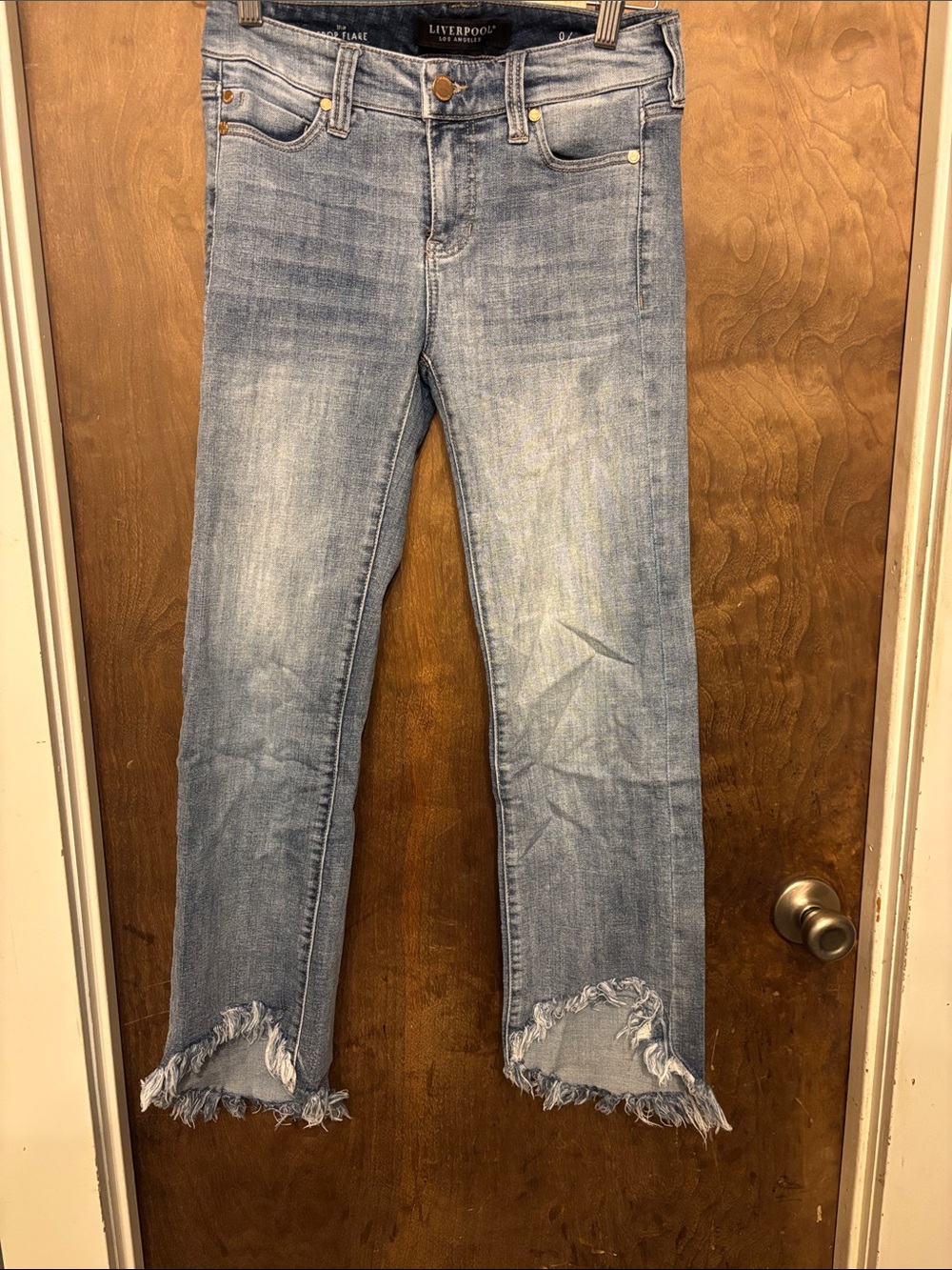Liverpool Light Blue Frayed Hem Cropped Jeans